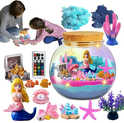 Beleuchtetes Terrarium, Nachtleucht-Terrarium-Set, LED-Nachtlicht, Unterwasserwelt, ferngesteuertes Terrarium, pädagogische Kunst und Handwerk, Meerestier-Aquarium für Mädchen im Alter von 4–12 Jahren