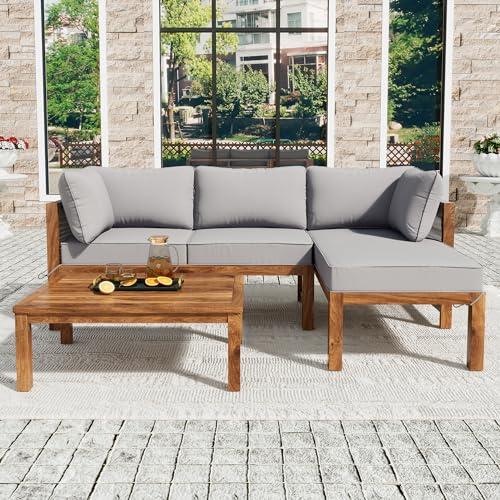 UIXENI 3-Piece Garden Furniture Set, Weatherproof Outdoor Seating Set with Corner Sofa, Table and Cushion