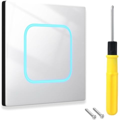 Acmerota Weiß Lichtschalter mit LED-Kontrollleuchte 1-Fach 2-Weg Lichtschalter Unterputz-Druckknopf-Schalter Glaswandlichtschalter 110V-250V 16A 4000W Glasscheiben für Home-Office