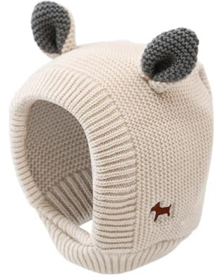 Generisch Bonnet d'hiver en laine vierge pour bébé fille et garçon - Doux et chaud - Avec cache-oreilles en polaire - Écharpe à capuche - Gants en polaire, Blanc., taille unique