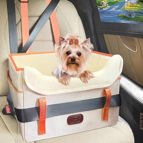 Threedokke Hundesitz Auto, Hundekorb Auto RüCksitz, Wasserdicht, Faltbar mit Clip-On Sicherheitsleine, Hunde Autositz für Kleine Hunde bis 8kg für Vorder-und RüCksitze