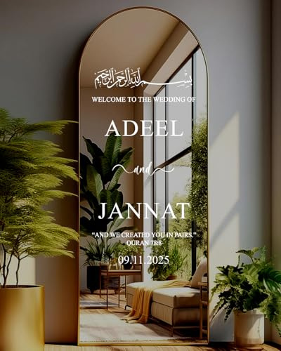 Personalised Islamic Wedding Welcome Sign | Mirror Sign Decal | Welcome to The Wedding Sign | Reception Entrance Sticker WD8 (H90xW47-50cm)