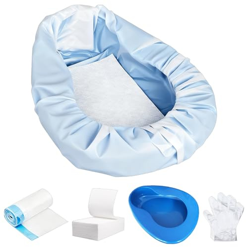 Artojoy Bedpan Set with 30 Super Absorbent Pads 30 Disposable Liners 100 Gloves, Bedpan for Elderly Females Women and Men, Extra Large Adult Potty for Bedridden Patients