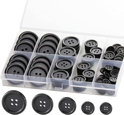 JYNXOR 160 Piezas botones de resina negra de 4 agujeros, botones negros, botone de presion, Botone para ropa, adecuados para coser ropa, abrigos y camisas, incluye caja de almacenamiento