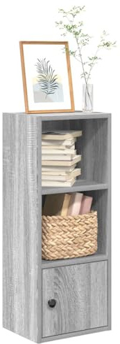 QUAHEAS Bücherregal Grau Sonoma, 31x24x77 cm, Holzwerkstoff, Standregal mit Tür für Bücher, Akten, Dekoration im Wohnzimmer, Büro