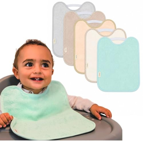 Bugalin Baberos bebe impermeables |Packs - Baberos goma elastica guarderia | 6 meses hasta 4 años| Fáciles de Poner y Quitar De Rizo y Tela Impermeable, Ideal para la Guarderia