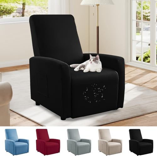 Bocguy Housse pour Fauteuil Relax Electrique Imperméable Extensible ，Protege Fauteuil 1 Place，Housse de Fauteuil Extensible ，Antidérapante avec Poche Latérale, Protege de Meubles (Noir)