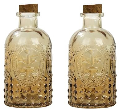 Gyaxiang 2Pcs Amber Glass Reed Diffuser Bottles,Apothecary Diffuser Decorative Bottles with Cork Lid,Small Flower Bud Vase,Aromatherapy Container for DIY Replacement Diffuser,Reed Sticks,Crafts Decor