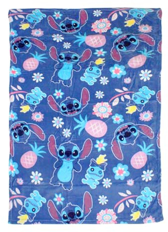Disney Stitch Coperta, Coperta per Divano Letto con Motivo Stitch Tropicale Pile Morbido e Caldo, Regalo per Ragazze e Adolescenti, 140 x 90 CM