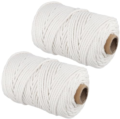 JOIKIT 2 rollos de cordón de macramé de 5 mm x 200 m, cuerda de algodón para decoración hecha a mano, bricolaje, manualidades, tejer, color beige