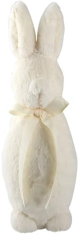 MACOSA AM67850 Osterhase mit Schleife 41cm Fell Weiß Kunststoff Dekohase Hase Skulptur Oster-Deko Osterdekoration Figur Dekohase Dekofigur Ostern Dekoration Tischdeko (Weiß)