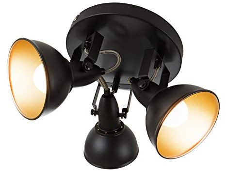 BRILONER - Deckenlampe, Deckenleuchte, Rondell 3 Dreh-und Schwenkbaren Spots Im Retro/Vintage Design, D: 21 cm Metall E14, Schwarz-gold 21 x 15.6 cm