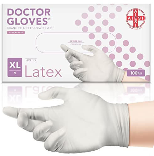 AIESI® Guanti in Lattice monouso senza polvere uso medico DOCTOR GLOVES (Confezione da 100 pezzi) taglia XL