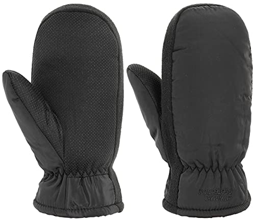 Lipodo Fäustlinge mit Teddyfutter Damen/Herren - Leicht Gummierte Innenseite - Damenhandschuhe - Herrenhandschuhe - Gefütterte Handschuhe Herbst/Winter - Fausthandschuhe schwarz S