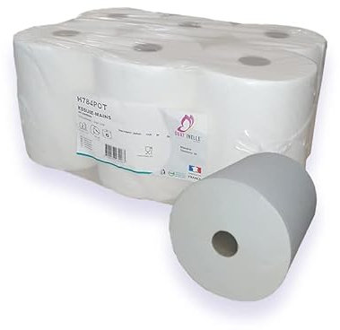 Essuie-mains pure ouate gaufré blanc 2x20g/m² - Pack de 6 rouleaux - 2 plis - 90m en continu - Largeur 20cm - Certifié France Medical Industrie
