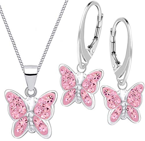 Schmuckset Kristall Schmetterling Ohrringe Anhänger Kette 925 Silber Mädchen Kinder (38)
