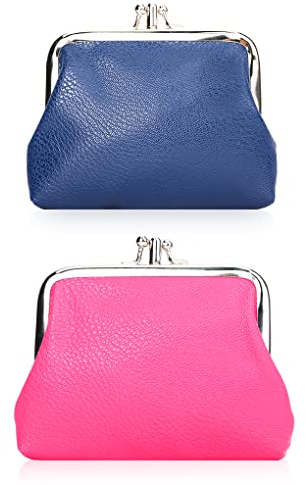 Oyachic 2 Pièces Cuir Porte Monnaie Leather Coin Purse Vintage Portefeuille Fermoir Clic Clac Femme Bourse (Rouge + Bleu)