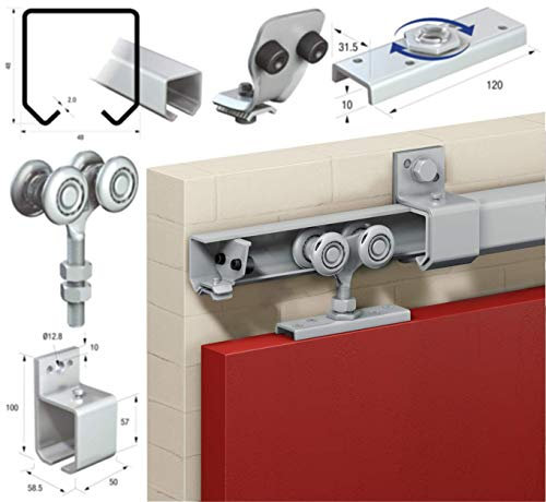 Runners Series 50, Industrial Sliding Door Track Kit System, 440kg Capacity | for External Doors, Garages, Sheds, Barns | Heavy-Duty, Galvanised Steel, Long Lasting (4mtr Single Door Kit)