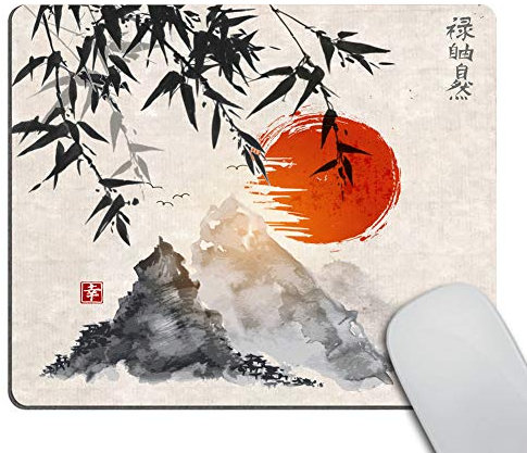 Wasach Gaming Mouse Pad Custom,JapaneseTrees Sun and Mountains Mouse Pad 9.5 X 7.9 Inch (240mmX200mmX3mm)