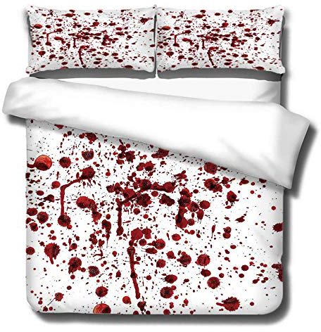 KLBPL Bettwäscheset Set Bettbezug 3 Teilig 140X200Cm Blutiges Muster Bettbezug Bettwäsche Set - Bettbezug Und 2 Kissenbezug,Mikrofaser, Weich, Gegen Milben