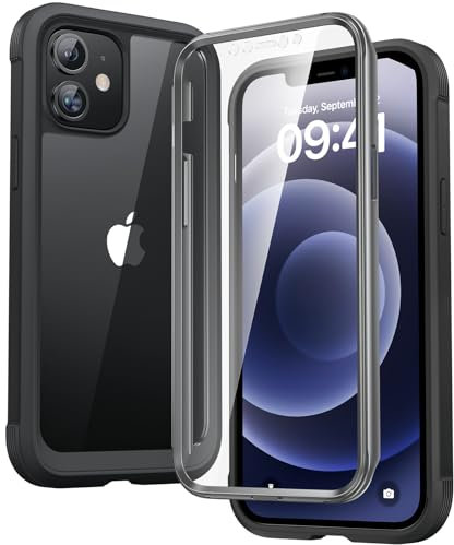 Diaclara Designed for iPhone 12/12 Pro Case, Full Body Rugged Case with Built-in Screen Protector, Camera Protection Shockproof Phone Cover for iPhone 12/12 Pro 6.1 (Black)