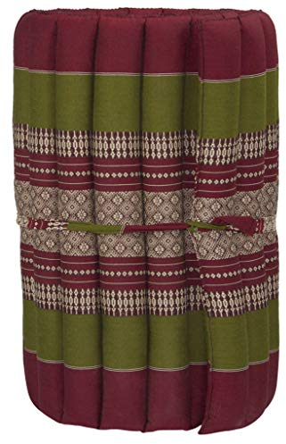 Fine Asianliving Thaimatte Rollbar Kapokfüllung 190x50x4.5cm Burgundergrün Thai Kissen Meditation Matte Matratze Kapok 301-P09