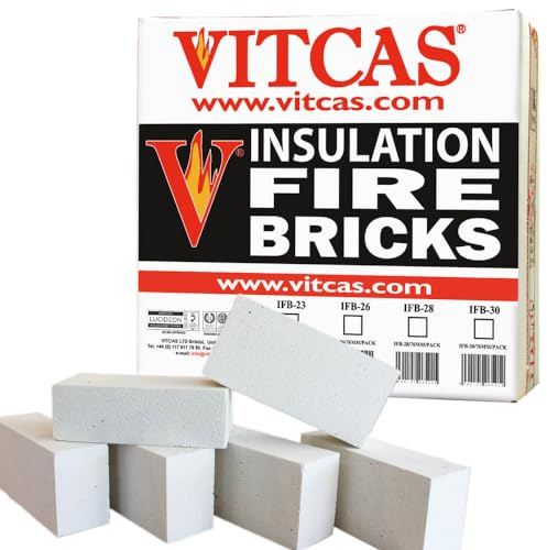 VITCAS Insulation Fire Bricks- Set of 6 Vitcas Grade 26- Insulating Fire Brick for Ovens, Kilns, Fireplaces, Forges- Jewelry Soldering- Fireplace Bricks- Fire Pit Accessories