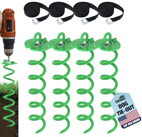 Eurmax USA - Set di 4 picchetti a spirale per fissaggio a vite da ghiaccio, per trampolino, tende, teloni, tettoie, porti auto, cravatte per cani, ecc. Confezione da 4 pezzi (verde)