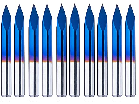 FoxAlien 10 brocas triangulares CNC en V, brocas de grabado de 30 grados de 0,1 mm, vástago de 1/8 pulgadas con revestimiento azul nano puntas piramidales afiladas para madera acrílica, MDF, aluminio,