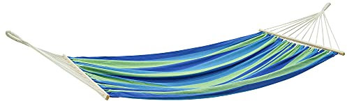 Amaca da Giardino in Cotone 200x150 cm Blu con Barre di Diffusione in Legno da 100 cm Sollevamento carico di 150 kg (blu)