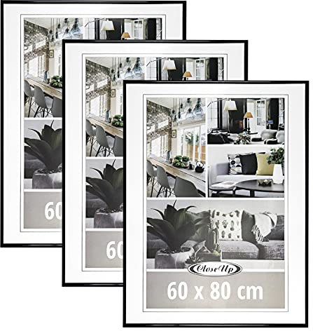Close Up Posterrahmen 60x80 cm Schwarz 3-er Set – Moderner Bilderrahmen mit Kunststoffglas & MDF-Rückwand – Für Poster, Fotos & Kunstdrucke – Farbiger Wandrahmen im Hoch- & Querformat montierbar