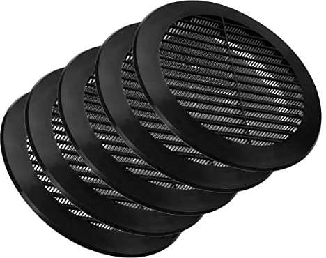 Vent Systems Lot de 5 grilles d'aération noires de 15 cm – Grille d'aération ronde – Moustiquaire intégrée – Aérations CVC pour salle de bain, bureau à domicile, cuisine