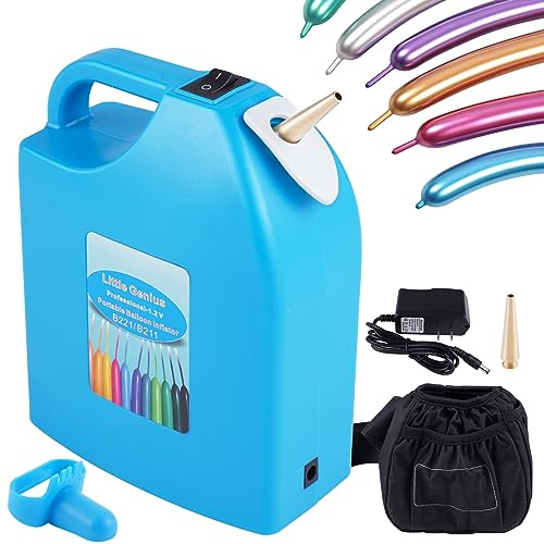 Electric Balloon Inflator Rechargeable Balloon Pump Long Balloon Air Inflator Portable Balloon Air Pump with 2 Nozzles for Birthday Party Decoration (Blue)