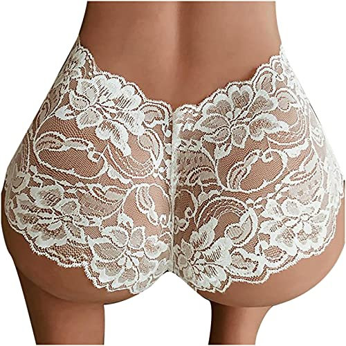 TRIGLICOLEUM Höschen Damen Sexy Spitzen Perspektive Slip Pants mit Blumenstickerei Klassischer Einfarbiger Bikini Höschen Übergröße Hosen Aushöhlen Unterwäsche Stretch-Slip mit Niedriger Taille