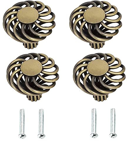 Lxoraziy 4 Pieces Vintage Bronze Cabinet Handles, Birdcage Kitchen Furniture Handles With Screw for Wardrobes, TV and Bathroom Cabinets
