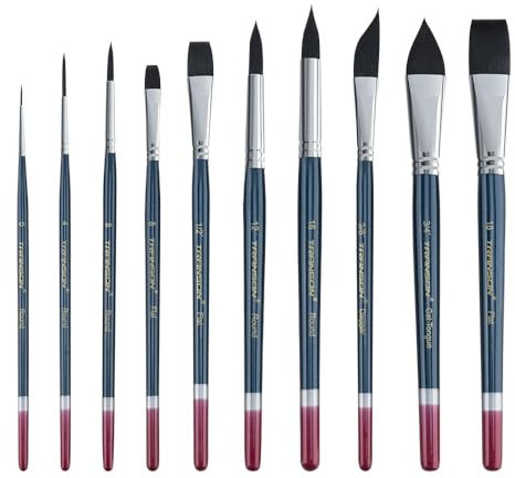 Transon 10pcs Natural Watercolor Paint Brush Set Professional for Watercolor Acrylic Ink Gouache Tempera Blue Color