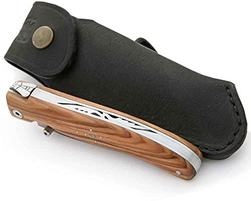 Couteau Laguiole Liner Lock en Bois d'olivier + étui Cuir
