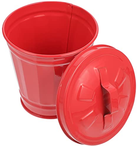Mini Comptoir Poubelle Can Metal Waste Panier Garbage Can Small Trash Bin Desk avec Couvercle pour Le Bureau à Domicile Rouge