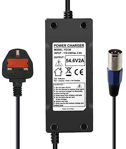 aunstarwei 54.6V 2A Power Adapter for 48V 13S Lithium Battery Charger with 3-Pin XLR Connector