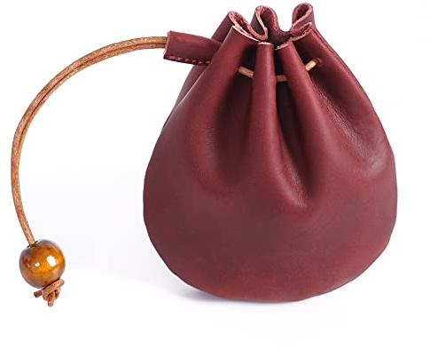 Lederbeutel, Vintage Münzbeutel, Leder Retro Münzbörse Portemonnaie Ledergeldbeutel Geldbörse Kleingeldbörse Schlüssel Etui mit Kordelzug für Männer, Frauen