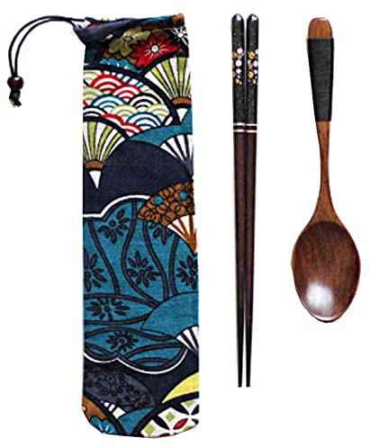 ZEALMAX Set da tavola classico in legno, 2 pezzi posate riutilizzabili portatili cucchiaio e bacchette