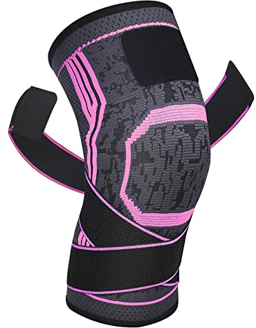 Yasdyri Kniebandage Kompression Kniestütze mit Verstellbarer Schultergurt für Damen Männer für Meniskusriss, Arthritis, ACL,Gewichtheben, Basketball, Sport 1 Stück (Rosa, XXL)