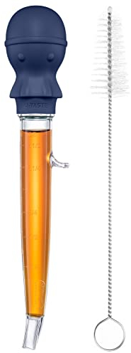 U-Taste 109℃ Hitzebeständige Große Abgewinkelte Bratenspritze Tritan Putenfleisch-Fettpipette mit Silikon Oktopus-Saugkopf und Reinigungsbürste zum Kochen Braten (1.5 OZ/44 ML, Mitternachtsblau)