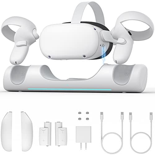 Zybervr Charging Dock for Meta Quest 2, VR Charger Station for Oculus Quest 2, Wireless Charging Stand for Quest 2 Controllers, Rechargeable Batteries (Support Charging Elite Strap with Battery)