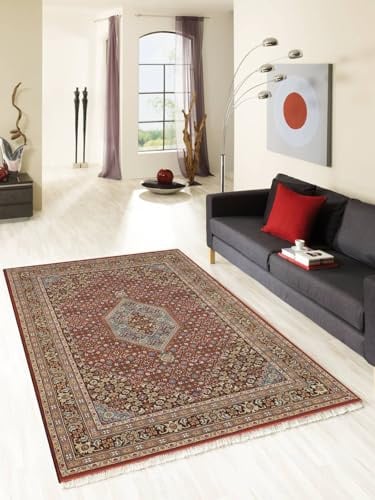 Rug Studios Teppich BENARAS BIDJAR | Farbe: Rot; Größe: 80 x 300 cm | strapazierfähig und leicht zu reinigen | Wohnzimmer | Schlafzimmer