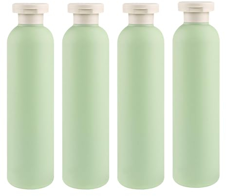 ChAusa 4 Pièces Bouteilles de Lotion à Presser avec Bouchon à Rabat,260ml Étanches Bouteille de Voyage, Rechargeables Bouteilles de Voyage,Portable Vide de Voyage Bouteilles pour Crèmes (Vert)