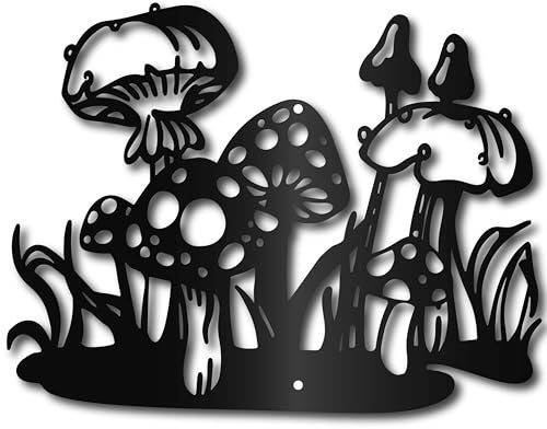 CREATCABIN Pilz-Metall-Wanddekoration,Eisen-Wandkunst,Schwarze Hohlskulptur,Metall-Wandkunst-Dekor-Schild,Hängedekoration Für Drinnen Draußen,Küche,Esszimmer,Wohnzimmer,Schlafzimmer,Wohnheim,30x30cm