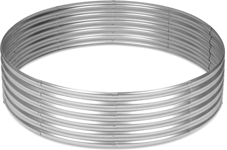 OUSHENG 1,2 x 1,2 x 0,3 m runde verzinkte Hochbeete für den Außenbereich, Stahl-Feuerstelle, Ring, Blumen-Pflanzgefäß, großes Metall, oberirdische Kästen für Gartenarbeit, Gemüse, draußen