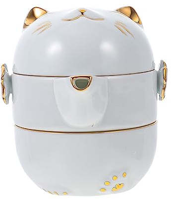 LeGDOr 1 Set Set da tè Teiera in ceramica Teiera per gatti Teiera isolata Caffettiera Piano cottura Acqua calda Teiera in acciaio inossidabile Brocche Ceramica Tè profumato Ufficio Portatile Bianco