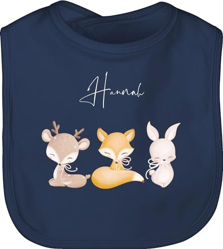 Baby Lätzchen - Tiere - Reh Fuchs Hase süße Waldtiere mit Name - Unisize - Navy Blau - baby-geschenke personalisierte geschenke latz babysachen tier babylatz babygeschenke tieren kinderlätzchen